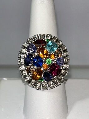 NWOT NYC 11 Multi Gemstone Sterling Silver Designer Ring